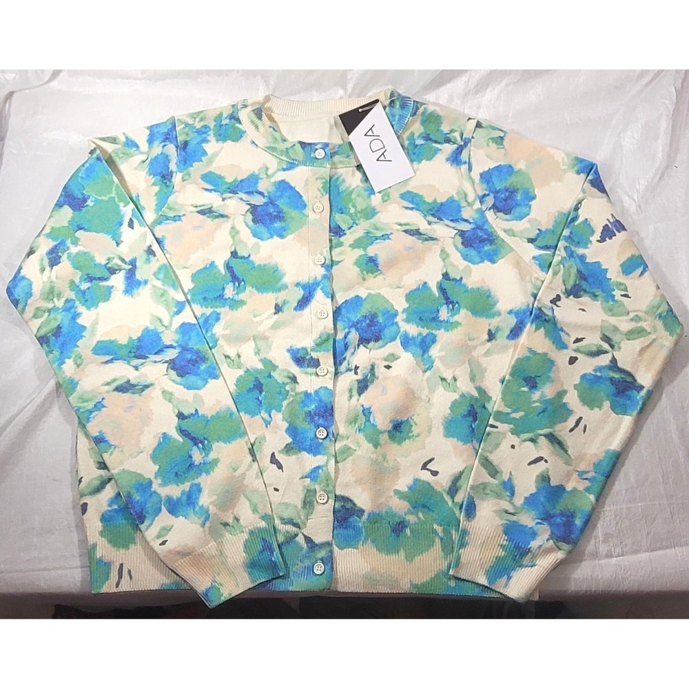 Anthropologie ADA Women's Watercolor‎ Floral Button Sweater Cardigan - S - Proto